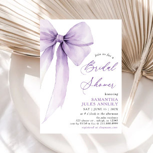 Modern Trendy Coquette Purple Bow Bridal Shower Invitation