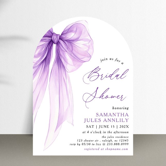 Modern Trendy Coquette Purple Bow Bridal Shower Invitation (Creator Uploaded)