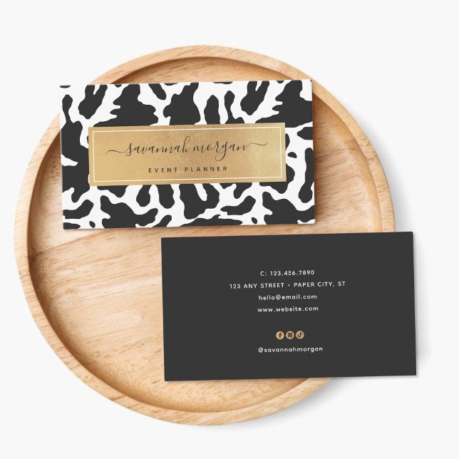 Modern Trendy Cow Print Faux Gold  Business Card (Creator Uploaded)