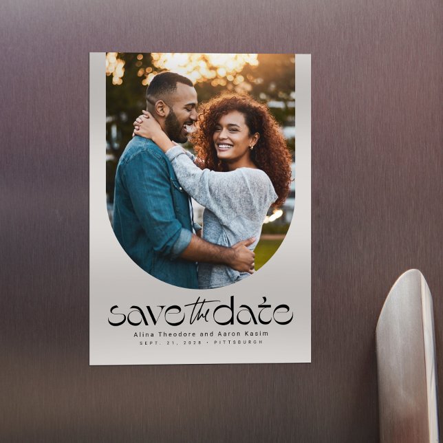 Modern trendy curved photo save the date magnetic invitation (Creator Uploaded)