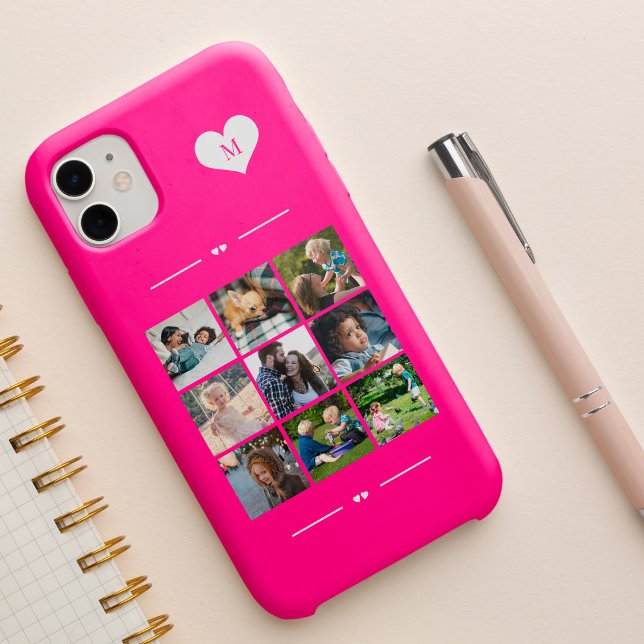Modern trendy custom 9 photo collage monogram Case-Mate iPhone case (Creator Uploaded)