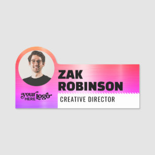 Modern Trendy Custom Logo Photo ID Title Employee Name Tag