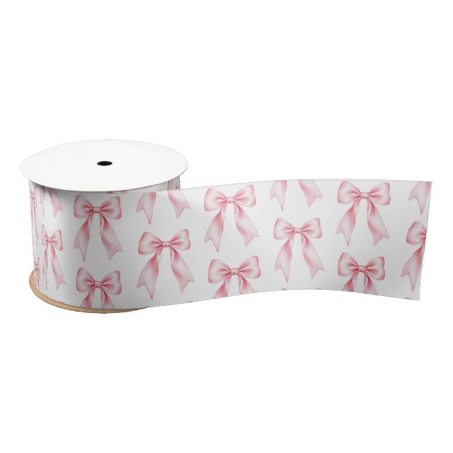 Modern Trendy Cute Coquette Pink Bow Pattern       Satin Ribbon (Spool)