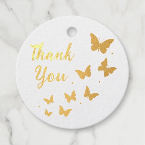 Modern Trendy Cute Gold Foil Butterfly Thank You Foil Favor Tags