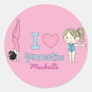 Modern Trendy Cute I Love Gymnastics Personalized  Classic Round Sticker
