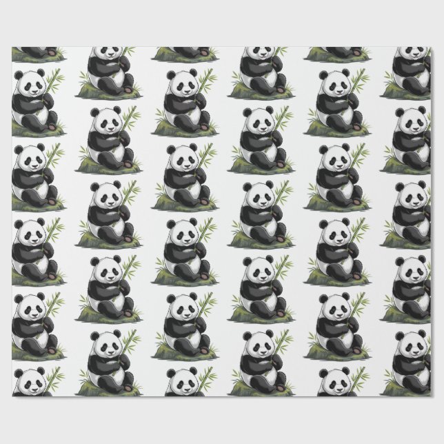 Modern Trendy Cute Panda Bear With Greenery Bamboo Wrapping Paper (Flat)