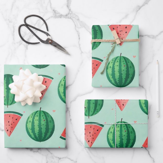 Modern Trendy Cute Watermelon Pattern              Wrapping Paper Sheets (Front)