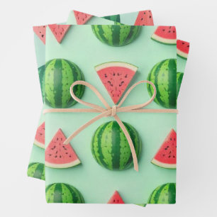 Modern Trendy Cute Watermelon Pattern Wrapping Paper Sheets