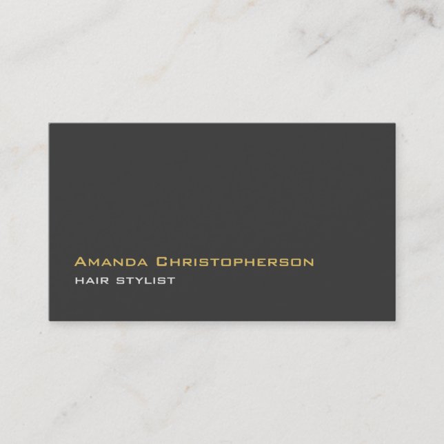 Modern Trendy Dark Grey Hair Stylist Business Card (Front)