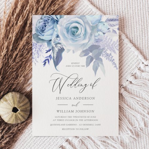 Modern Trendy Designer Dusty Blue Wedding Invitation