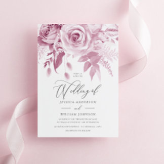 Modern Trendy Designer Dusty Pink Rose Wedding Invitation