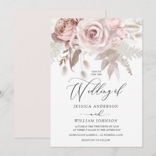 Modern Trendy Designer Dusty Rose Blush Wedding In Invitation