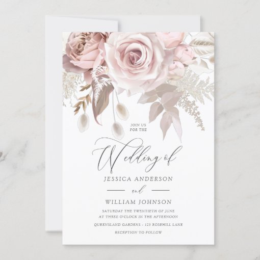 Modern Trendy Designer Dusty Rose Blush Wedding Invitation | Zazzle