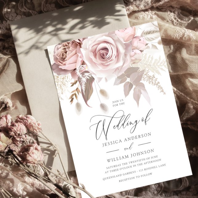 Modern Trendy Designer Dusty Rose Blush Wedding Invitation