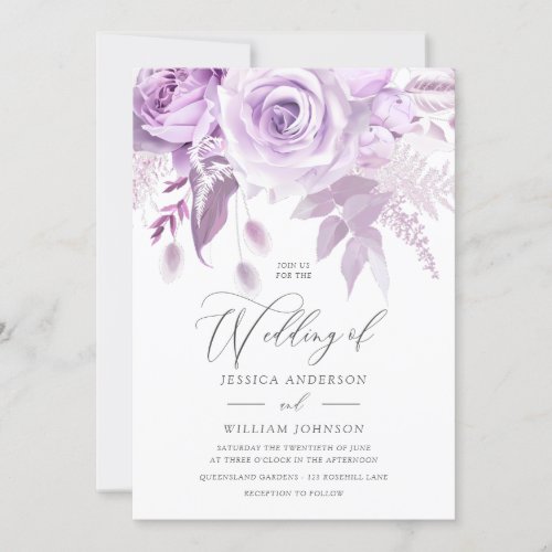 Modern Trendy Designer Lavender Rose Wedding Invitation