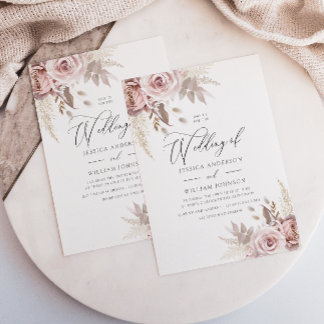 Modern Trendy Dusty Rose Blush Floral Wedding Invitation