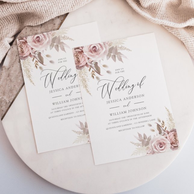 Modern Trendy Dusty Rose Blush Floral Wedding Invitation (Creator Uploaded)
