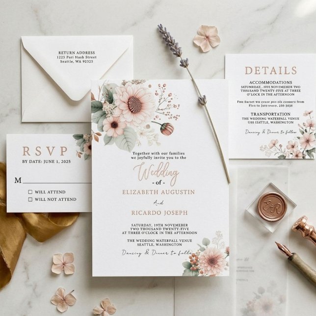 Modern Trendy Dusty Rose Blush Wedding Foil Invitation (Creator Uploaded)