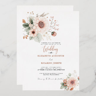 Modern Trendy Dusty Rose Blush Wedding Foil Invitation