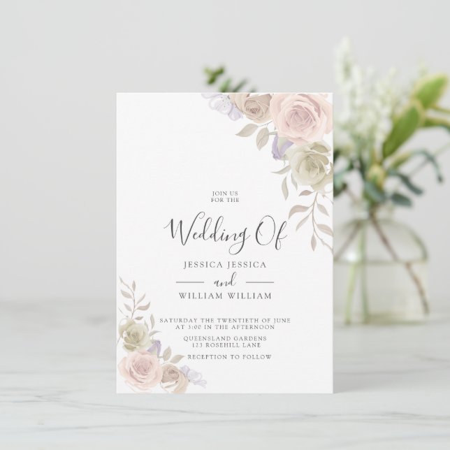 Modern Trendy Dusty Rose Blush Wedding Invitations (Standing Front)