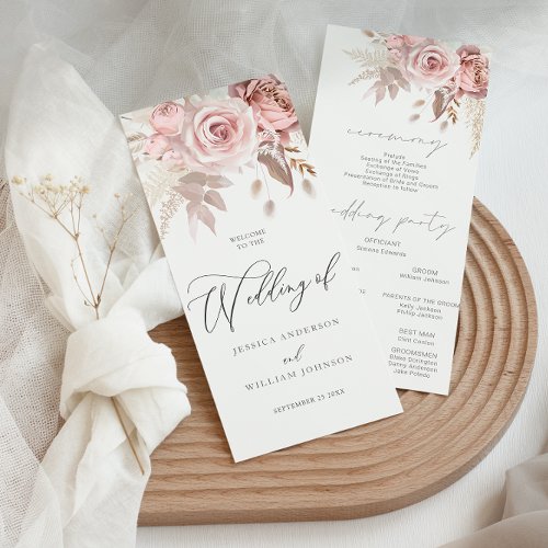 Modern Trendy Dusty Rose Blush Wedding Program