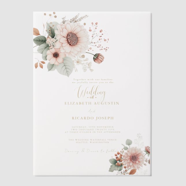 Modern Trendy Dusty Rose Blush Wedding  Vellum Invitations (Front)