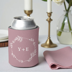 Modern Trendy Dusty Rose Monogrammed Wedding Can Cooler