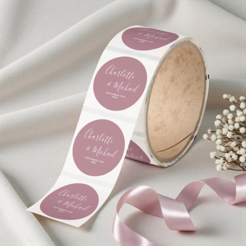 Modern Trendy Dusty Rose Script Minimalist Wedding Classic Round Sticker