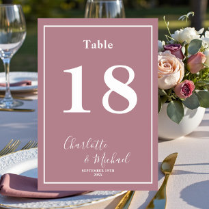 Modern Trendy Dusty Rose Script Minimalist Wedding Table Number