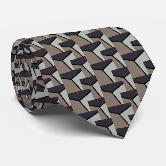 Modern Trendy Earth Toned Pattern Neck Tie (Rolled)