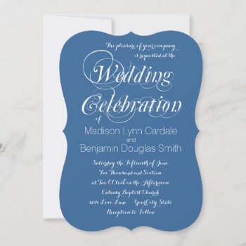 Modern Trendy Elegant Blue Wedding Invitations by CustomWeddingSets at Zazzle