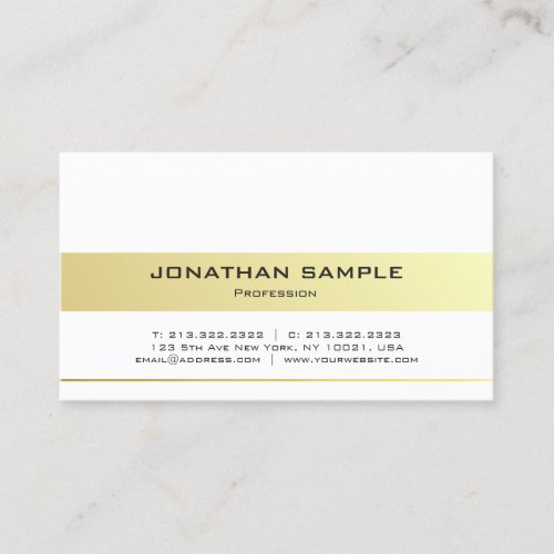Modern Trendy Elegant White Gold Sleek Design Business Card