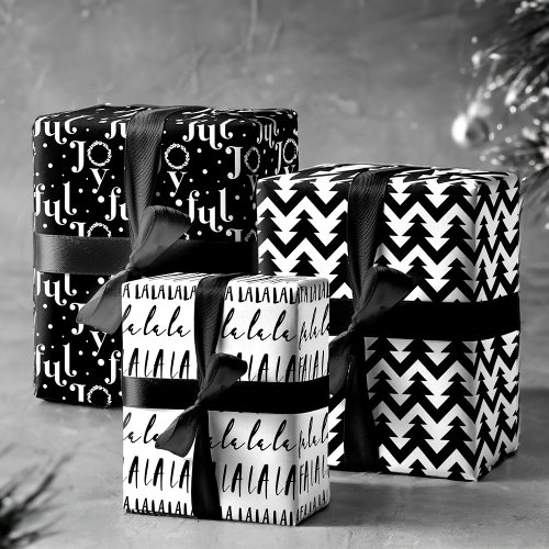 Modern Trendy FA LA LA Joyful Black and White  Wrapping Paper Sheets