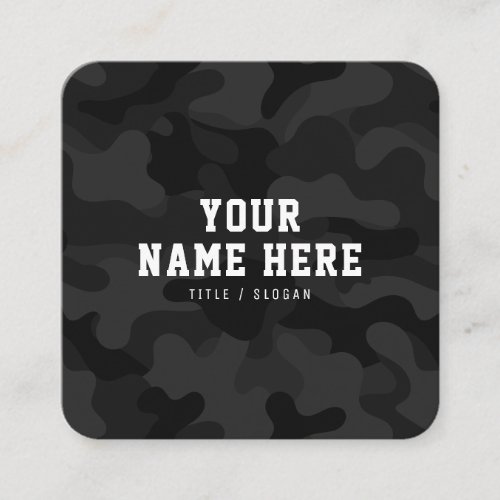Modern trendy fashion black camo pattern abstract square business card
