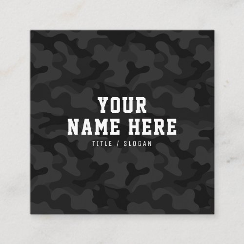 Modern trendy fashion black camo pattern designer square business card