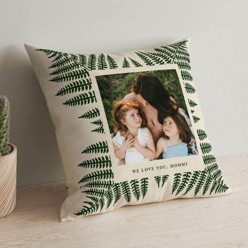 Modern Trendy Fern Greenery Photo Mom Grandma  Throw Pillow