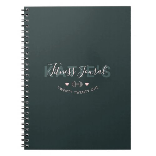 Modern Trendy Fitness Journal Dark Green  Pink