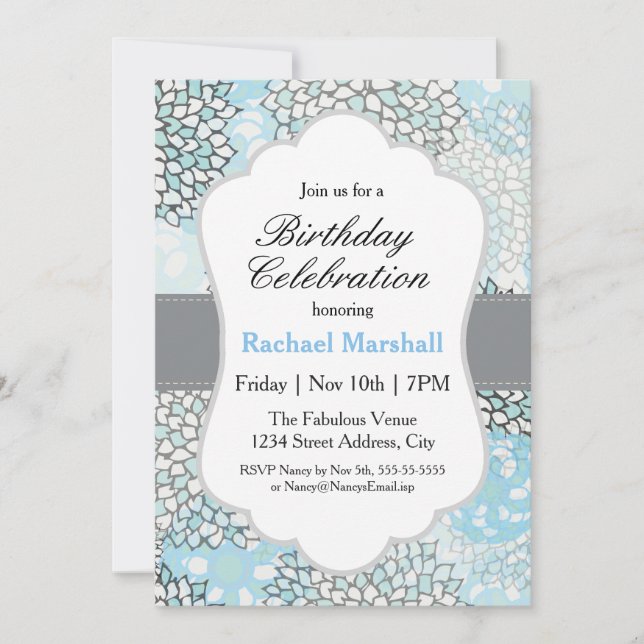 Modern Trendy Floral Birthday Party Invitation (Front)