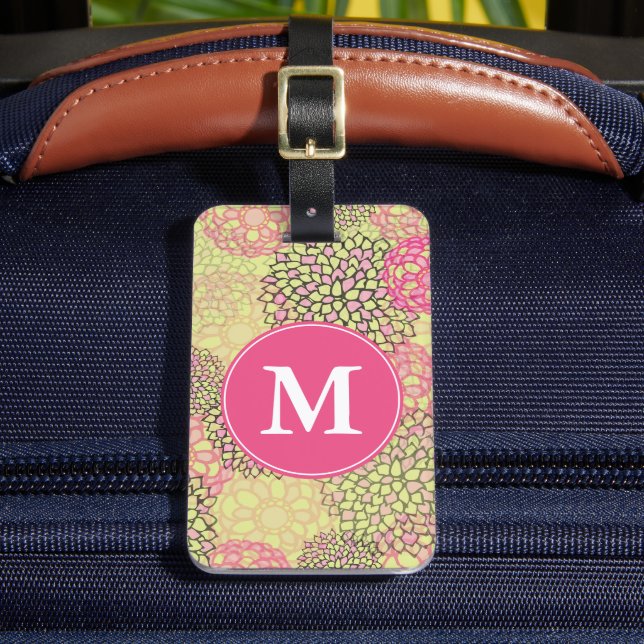 Modern Trendy Floral Pattern Monogram Luggage Tag (Front Insitu 2)
