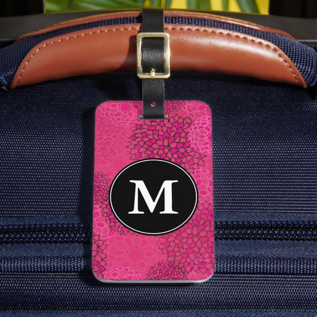 Modern Trendy Floral Pattern Monogram Luggage Tag (Front Insitu 2)