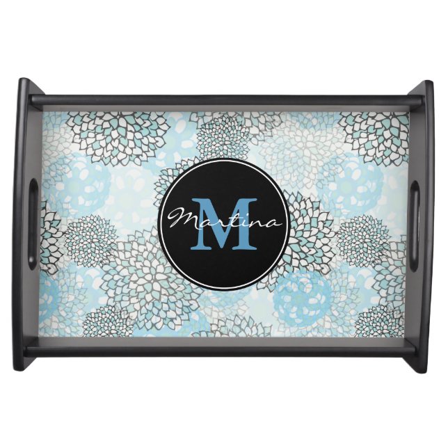 Modern Trendy Floral Pattern Personalized Serving Tray (Front)