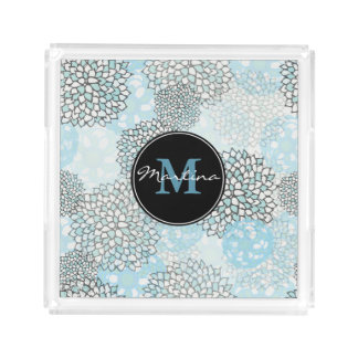 Modern Trendy Floral Pattern Personalized Serving Tray