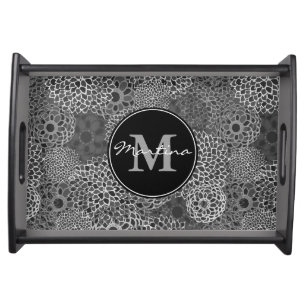 Modern Trendy Floral Pattern Personalized Serving Tray