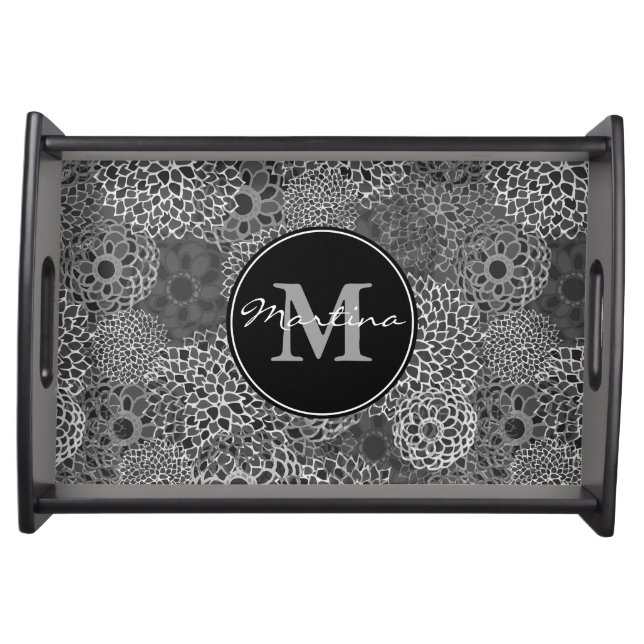 Modern Trendy Floral Pattern Personalized Serving Tray (Front)