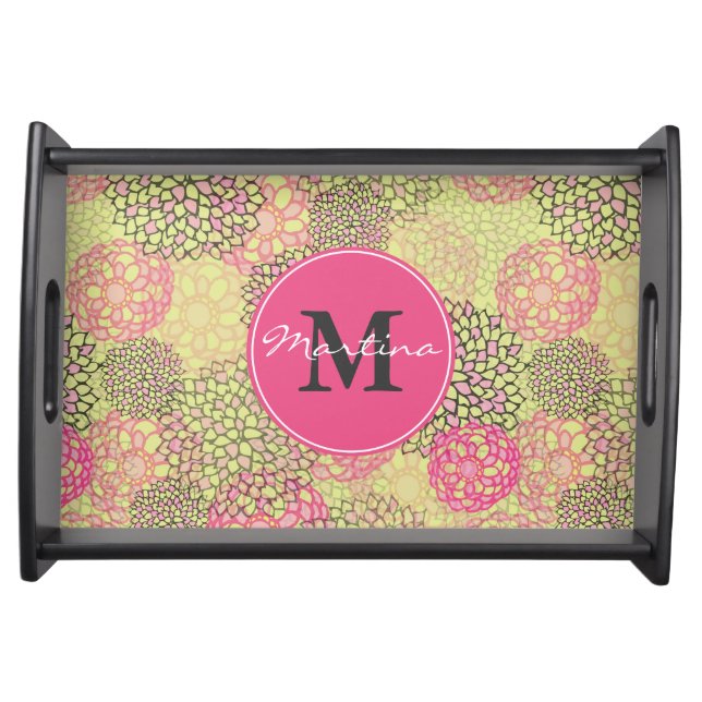Modern Trendy Floral Pattern Personalized Serving Tray (Front)