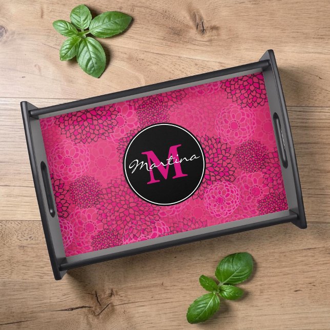 Modern Trendy Floral Pattern Personalized Serving Tray (Creator Uploaded)