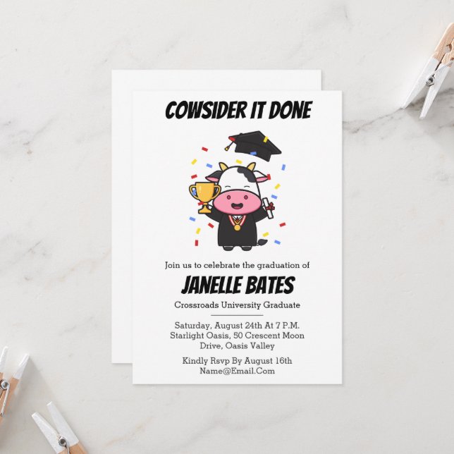 modern trendy funny graduation invitations (Front/Back In Situ)