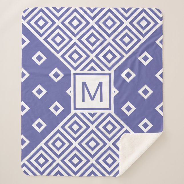 Modern Trendy Geometric Pattern Monogram Sherpa Blanket (Front)