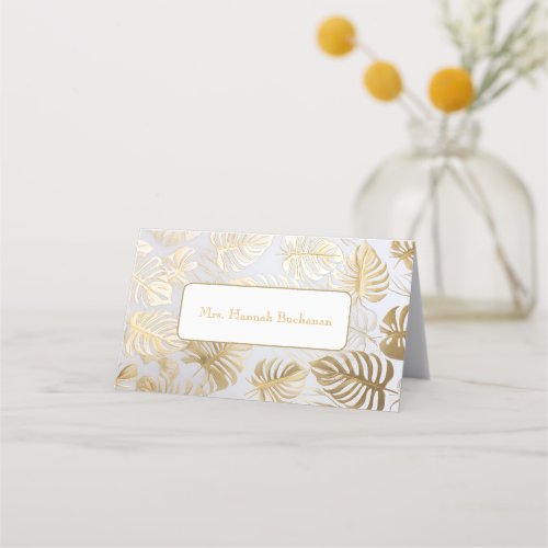 Modern Trendy Gilded Gold Monstera Print  Place Card