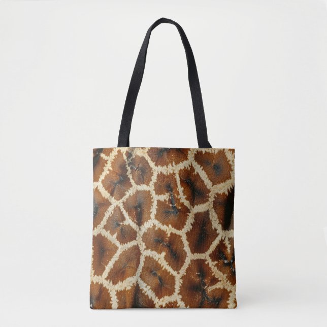 Modern Trendy Giraffe Print Brown Tote Bag (Front)